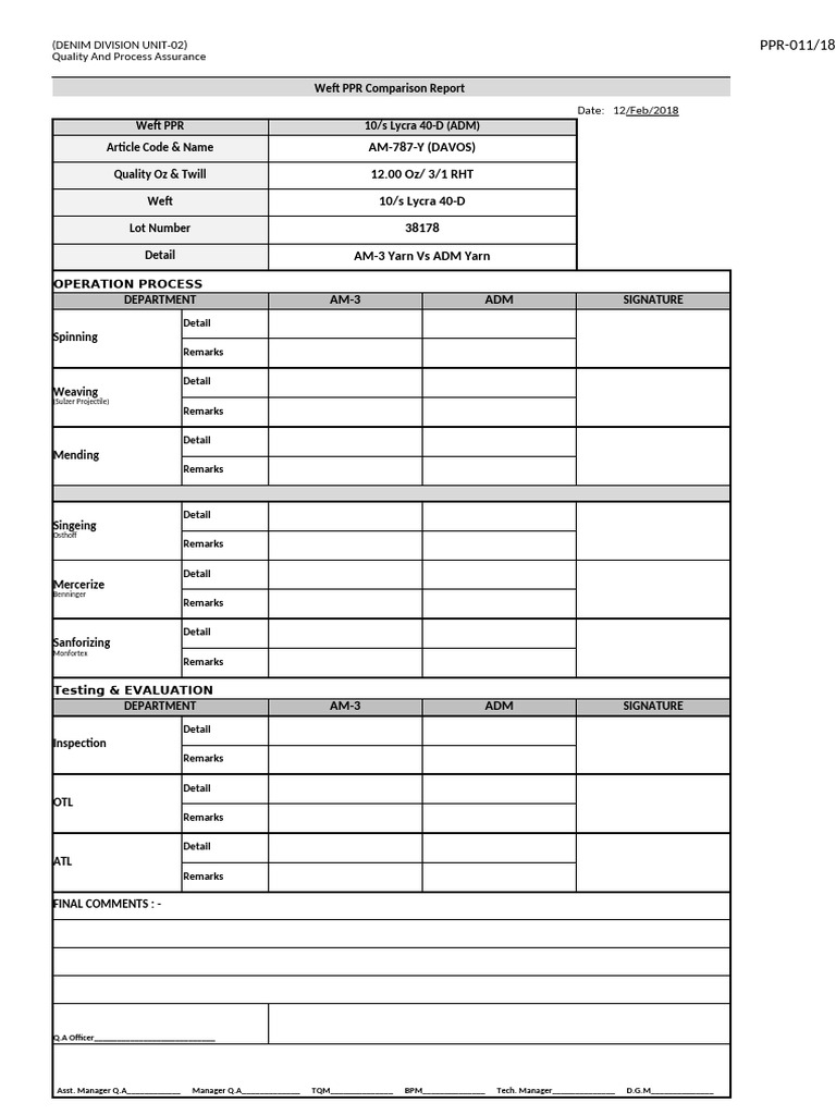 Weft PPR Comparison & Approval Report | PDF | Textiles | Textile Industry