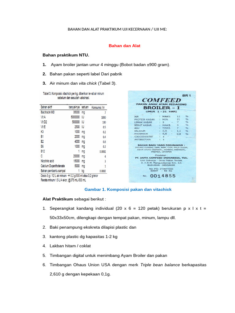 Alat dan Bahan Uji Kecernaan Ayam | PDF