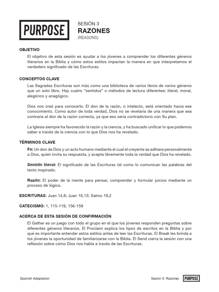 Purpose Spanish Session 3 Razones | PDF | Razón | Verdad