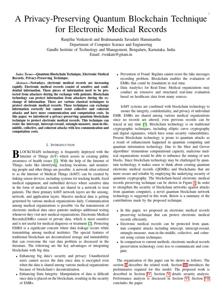 Quantum Blockchain for EMR Security | PDF | Internet Of Things ...