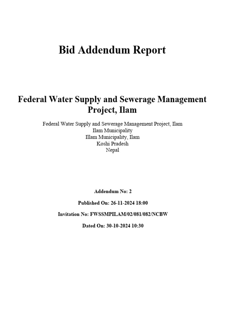 Ilam Water Project Bid Addendum 2 | PDF