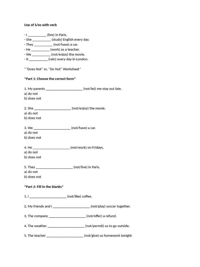 Mastering S/es with Verbs Worksheet | PDF