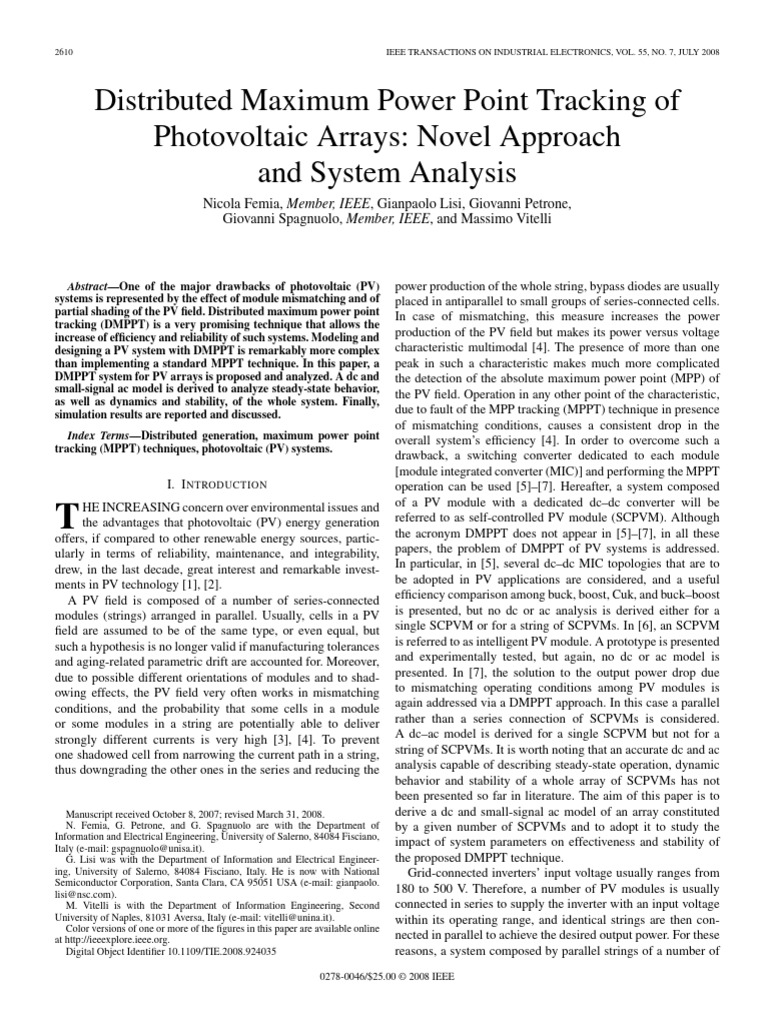 DMPPT of PV Arrays Novel Approach | PDF | Photovoltaics | Photovoltaic ...