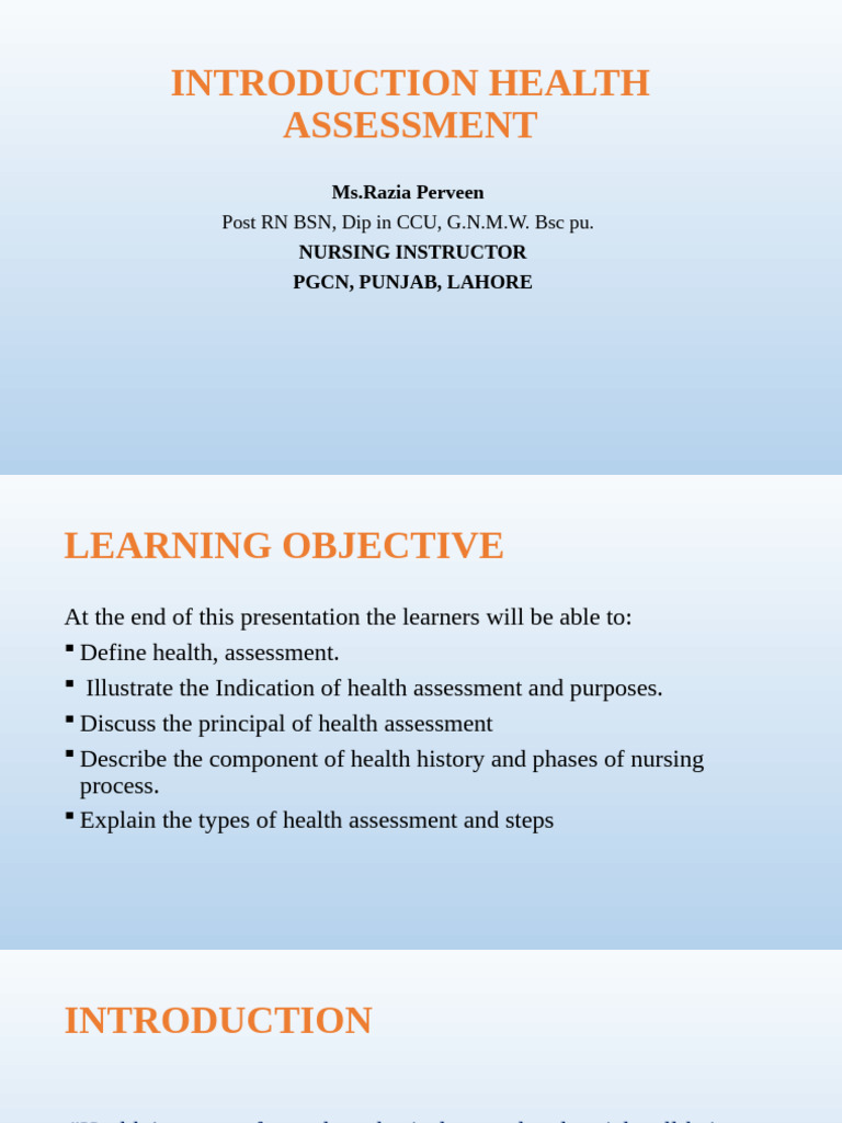 Introduction to Health Assessment | PDF | Nursing | Health Sciences