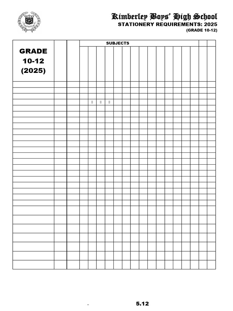 Stationery list 2025 grade 10 12 pdf writing implements stationery