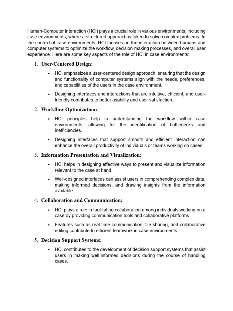 HCI in Case Environments: Key Roles | PDF | Human–Computer Interaction ...