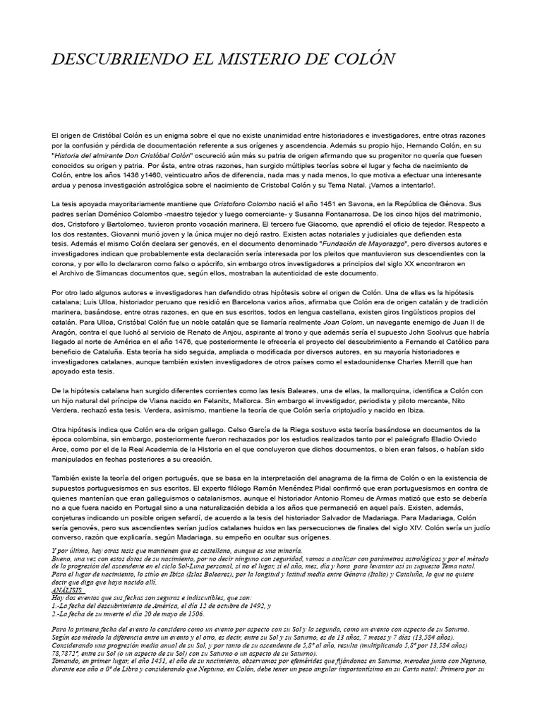 Orígenes de Cristóbal Colón: Teorías y Astrología | PDF | Cristobal colon