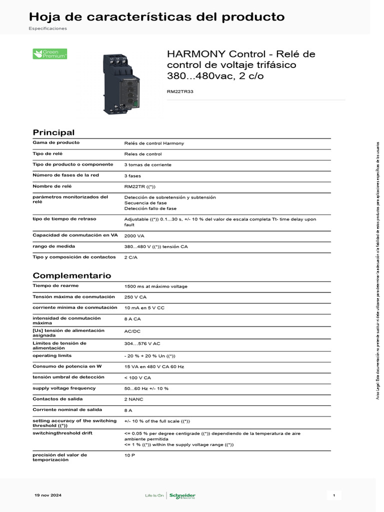 Schneider Electric Harmony Relés de Control RM22TR33 | PDF | Relé ...