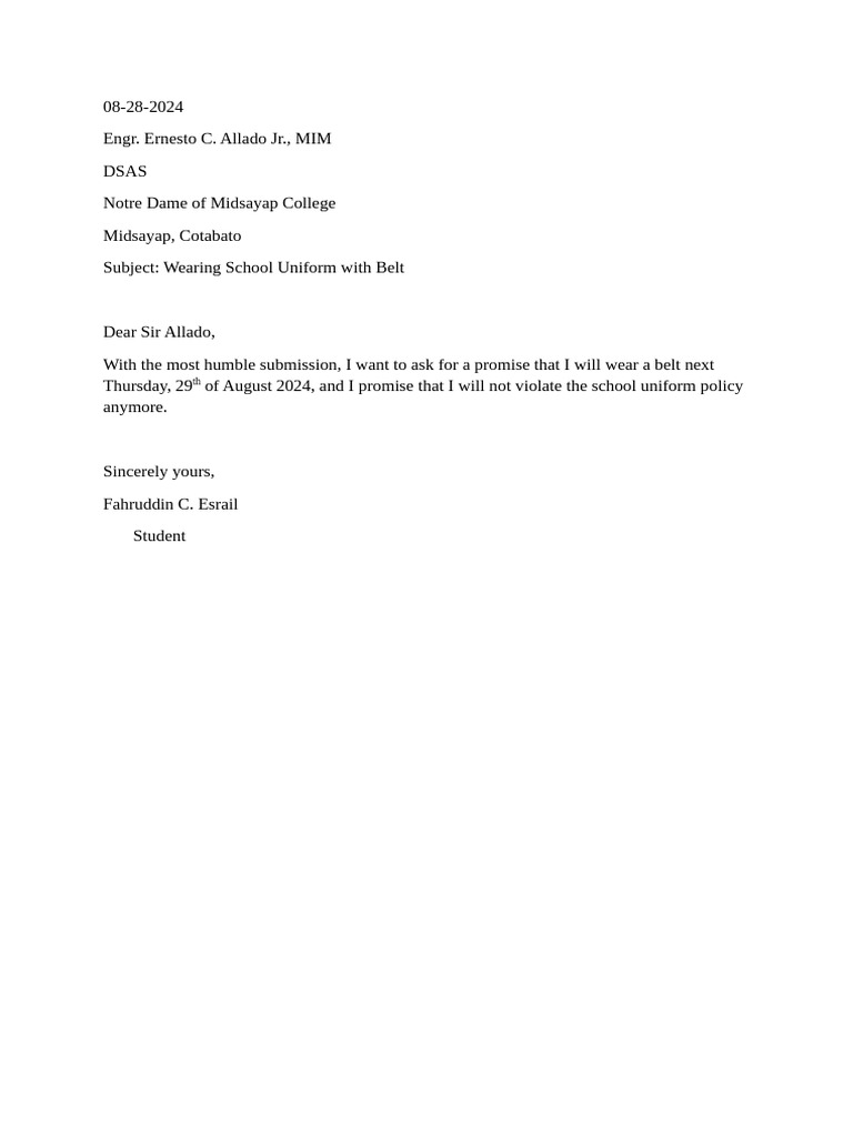Student Uniform Compliance Promise | PDF