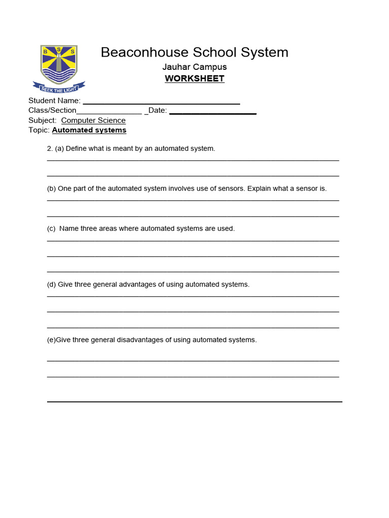 Automated Systems Worksheet for Students | PDF | Sensor | Automation