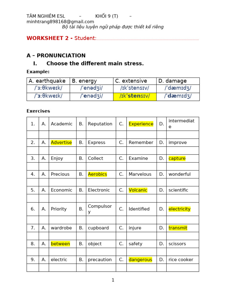 Worksheet 2 - Key (1) | PDF | English Language | Linguistics