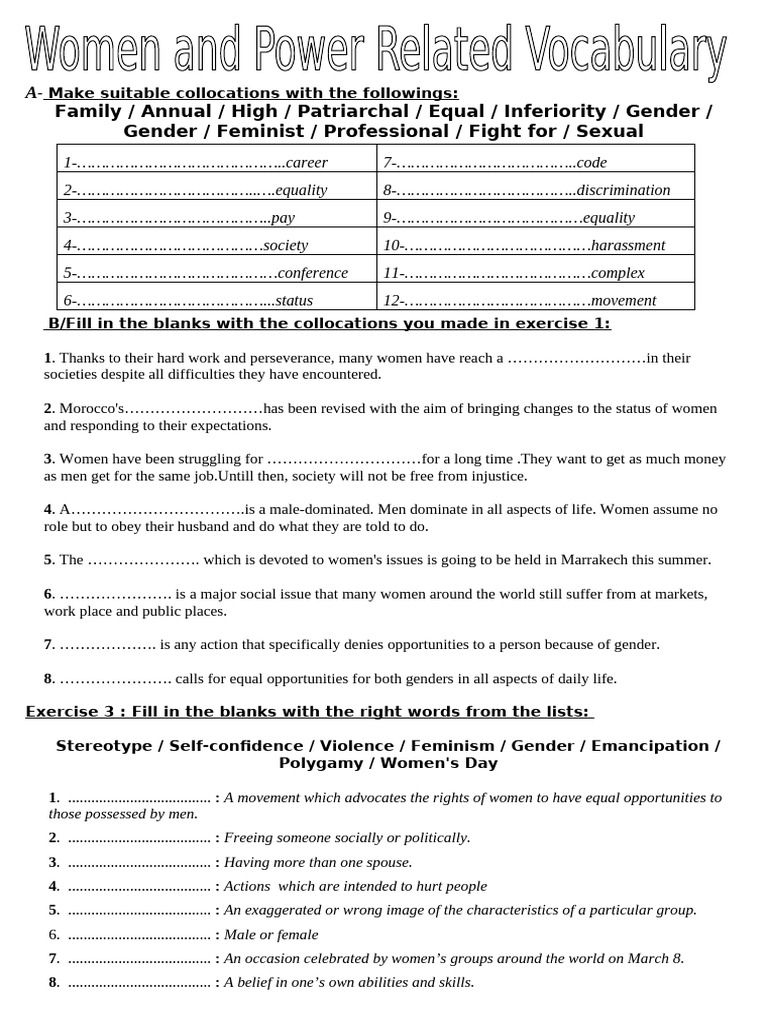 Women and Power Related Vocabulary | PDF | Gender Studies | Feminism