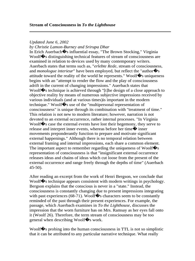 Stream of Consciousness in Woolf's Novel | PDF | Virginia Woolf | To ...