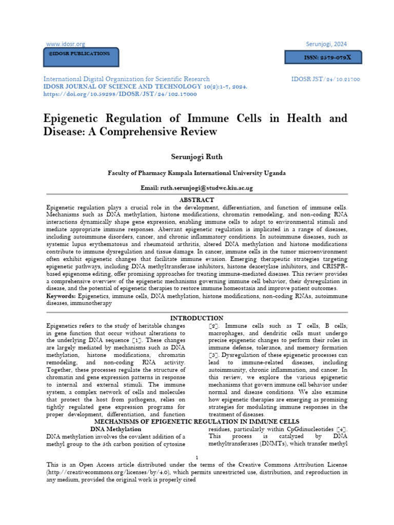 Epigenetic Regulation of Immune Cells in Health and Disease: A ...