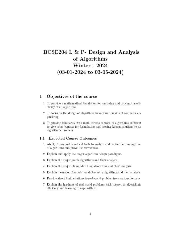 Algorithm Design and Analysis Course | PDF | Algorithms | Mathematics