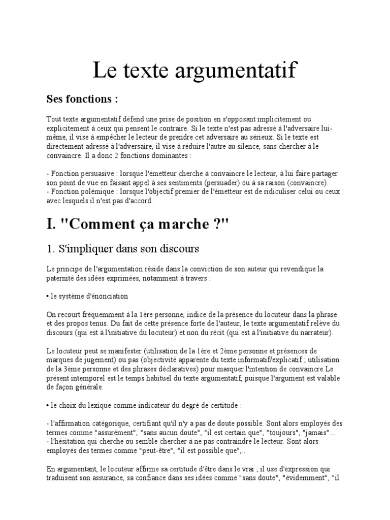 0le Texte Argumentatif Argumentation Vérité