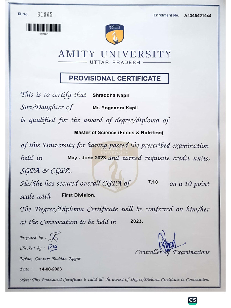 Amitycertificate | PDF