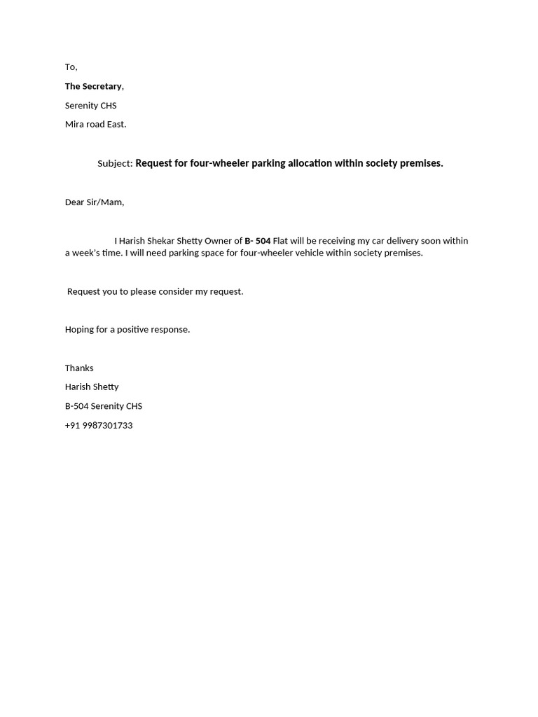 Parking Allocation Request Pdf