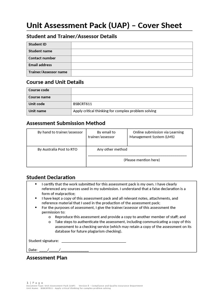 Unit Assessment - BSBCRT611 | PDF | Decision Making | Employment