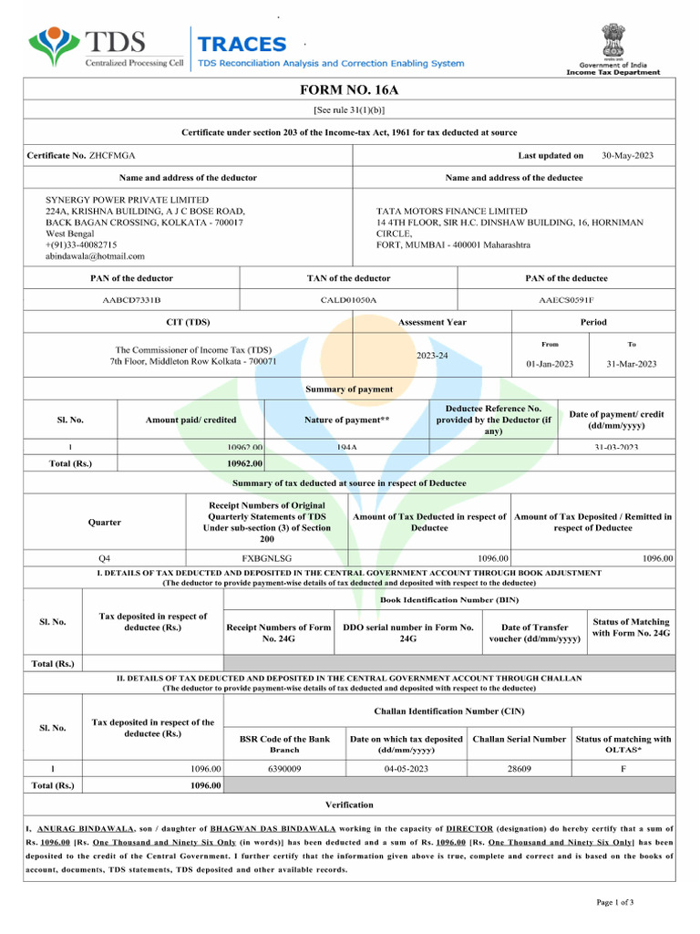 Form 16a 4 | PDF
