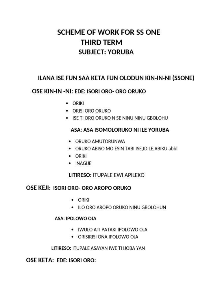 Third Term SS1 Yoruba | PDF