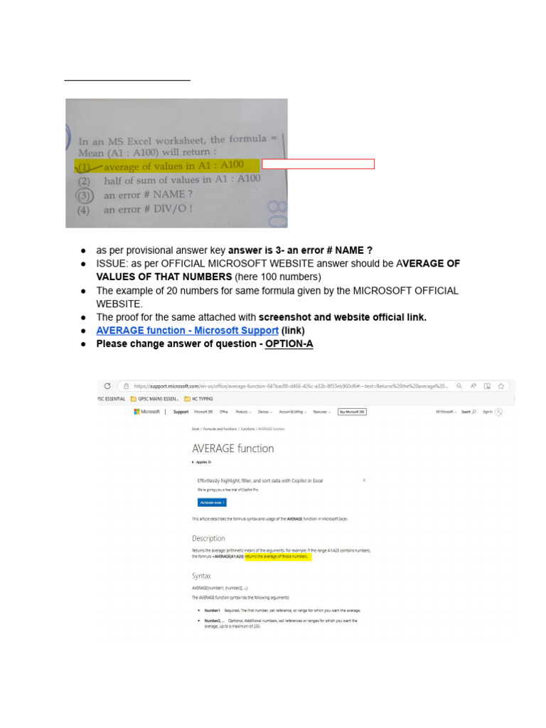Microsoft Average Function Error Correction | PDF