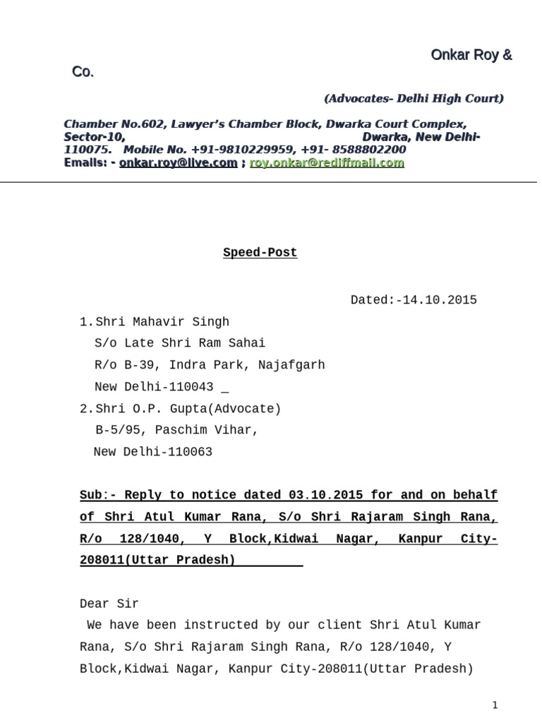 Atul - Legal Notice Reply | PDF | Justice | Crime & Violence