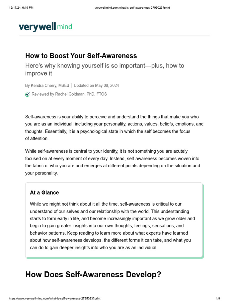 What Is Self Awareness 2795023 - Print | PDF | Self Awareness ...