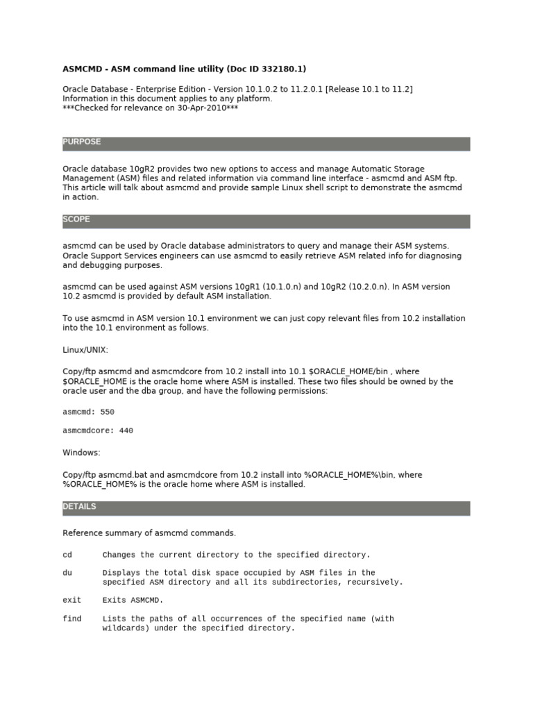 ASMCMD: Command Line Utility Guide | PDF | Computer File | Command Line ...