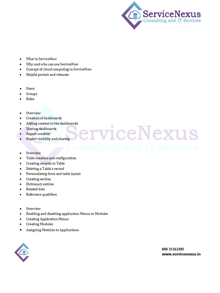 Comprehensive ServiceNow Course Outline | PDF | Workflow | Service ...