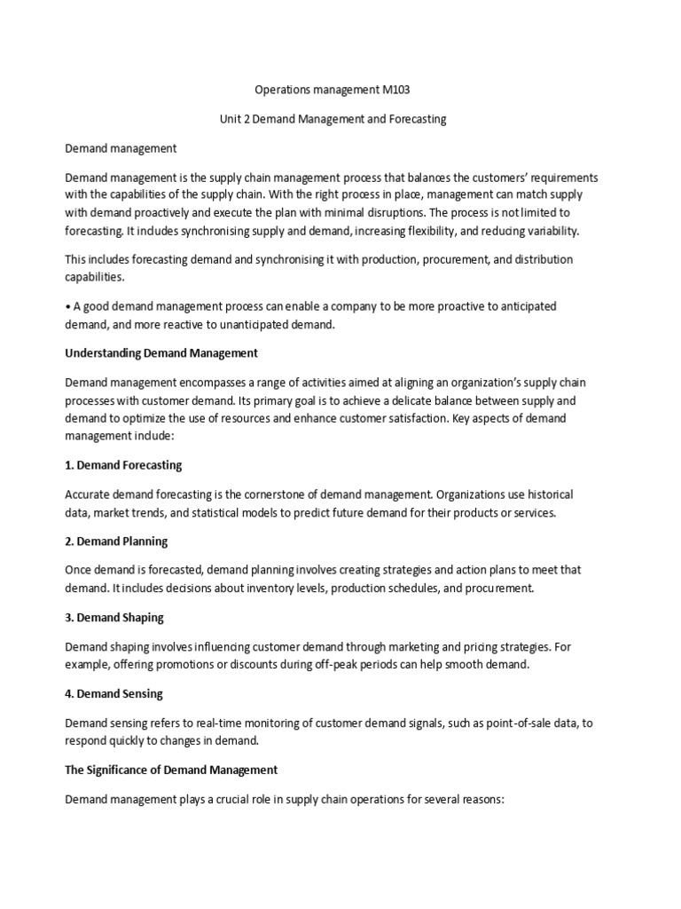 Demand Management and Forecasting Guide | PDF | Forecasting ...