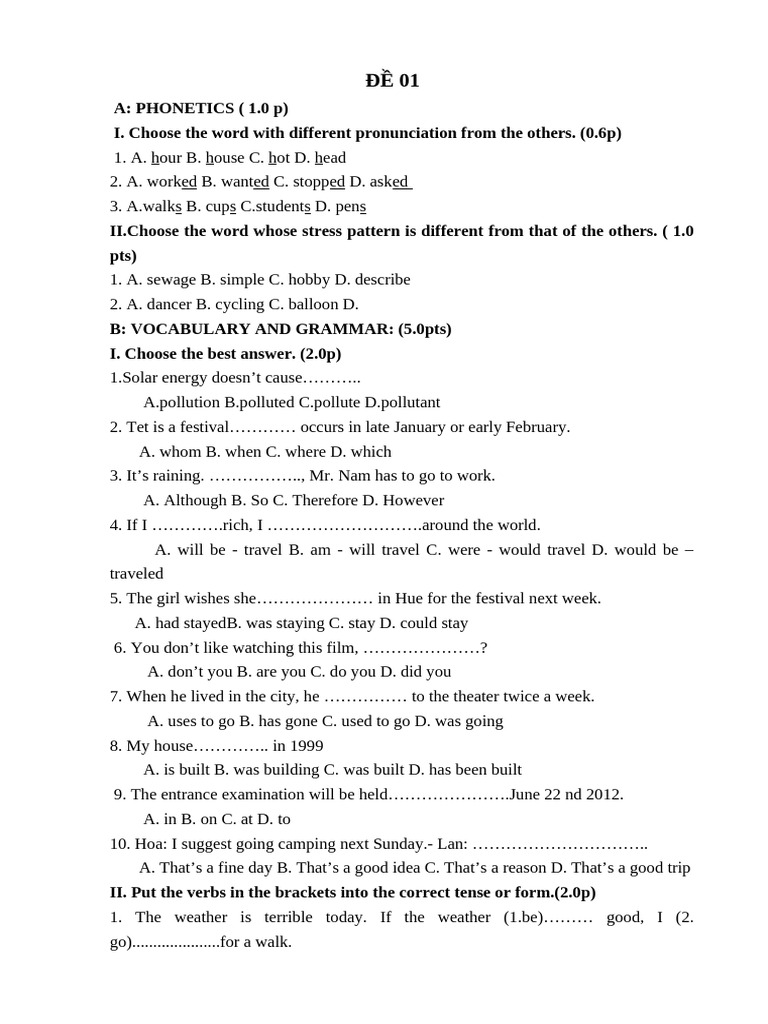 Phonetics and Grammar Practice Test | PDF | Supermarket | Anger