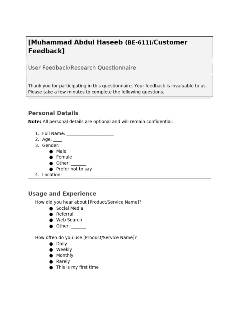Questionnaire | PDF