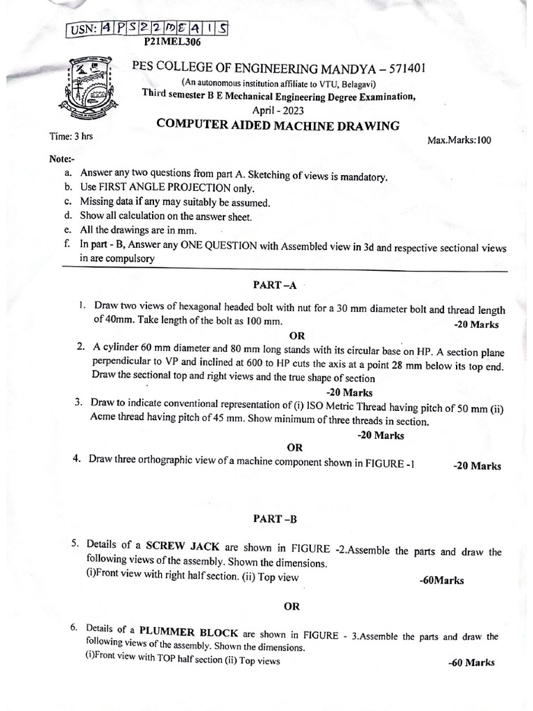 Computer Aided And Machine Drawing Qp Pdf