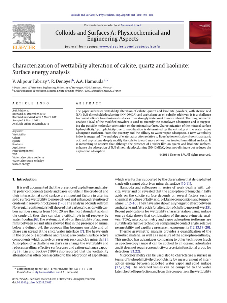 Wettability Alteration of Minerals | PDF | Adsorption | Wetting