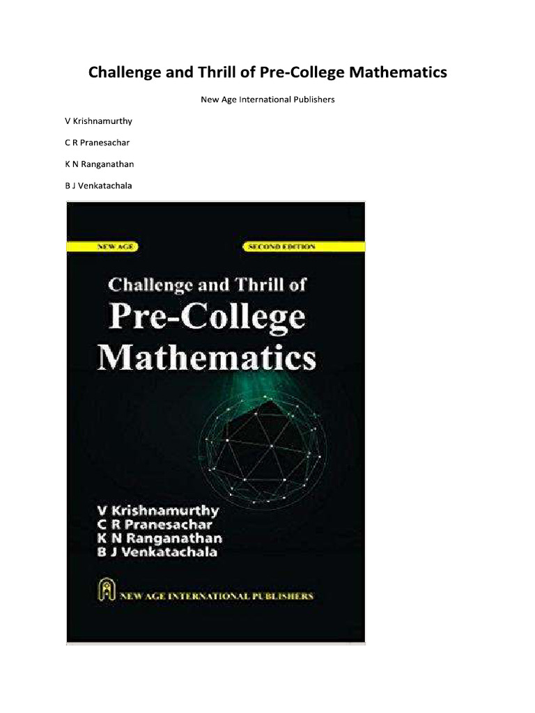 Chalenge and thrill of pre college mathematics pdf