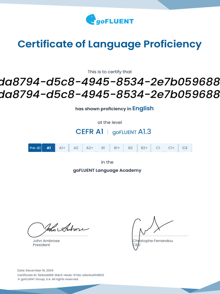 Certificate of Language Proficiency (Full Version) | PDF | English ...