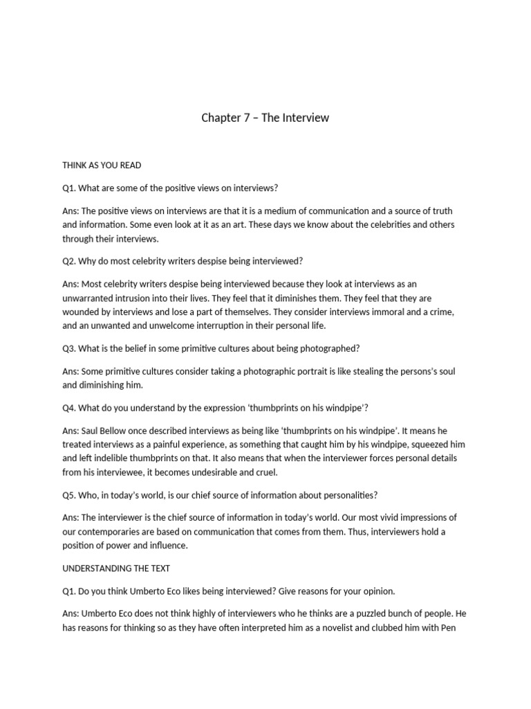 Chapter 7 - The Interview | PDF | Novels | Essays