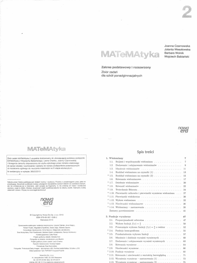 Matematyka 2 Zakres Podstawowy I Rozszerzony Zbiór Zadań Dla Szkół