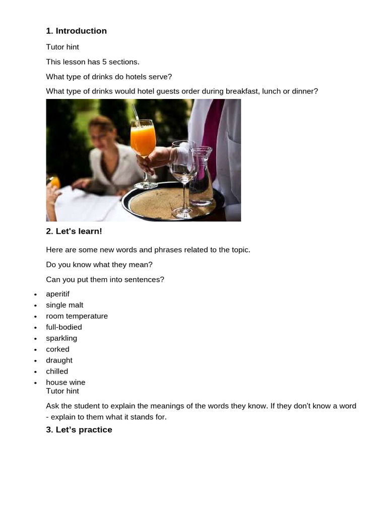 Lesson No. 9 - Serving Drinks | PDF