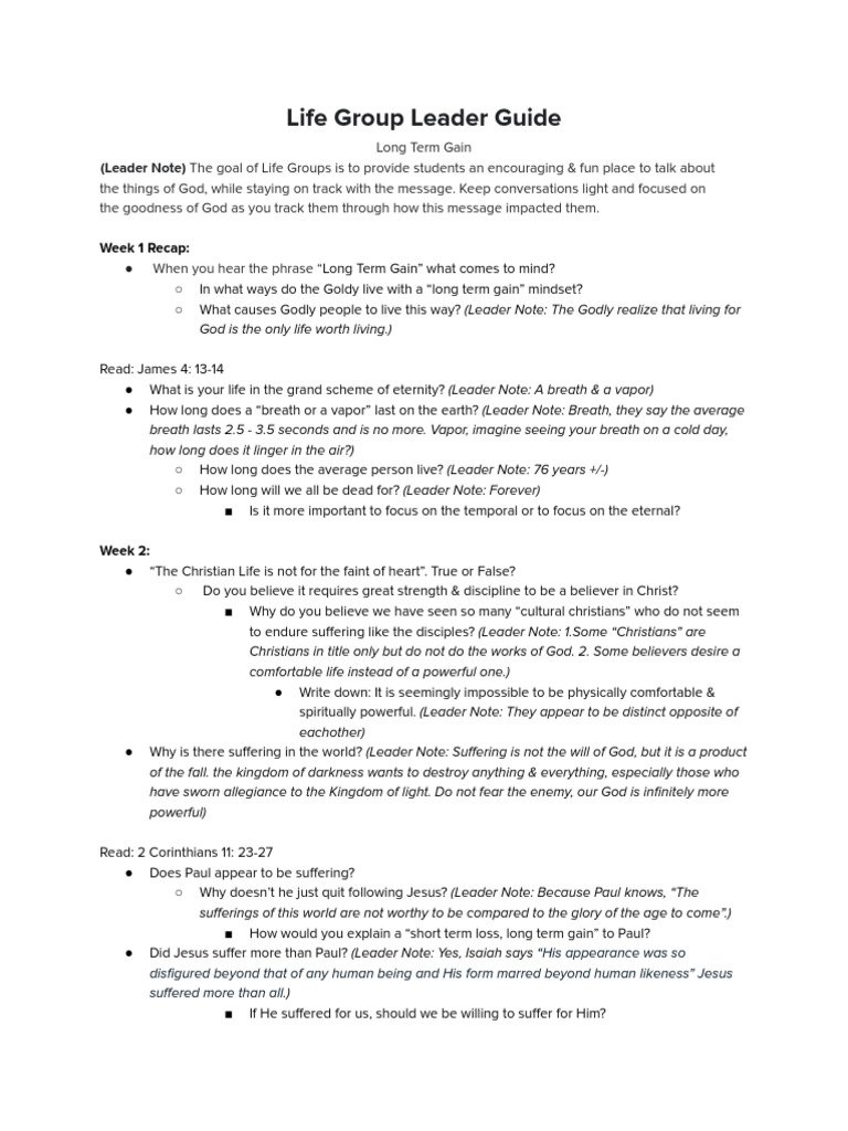 Life Group Leader Guide_ Long Term Gain | PDF | Paul The Apostle | Jesus