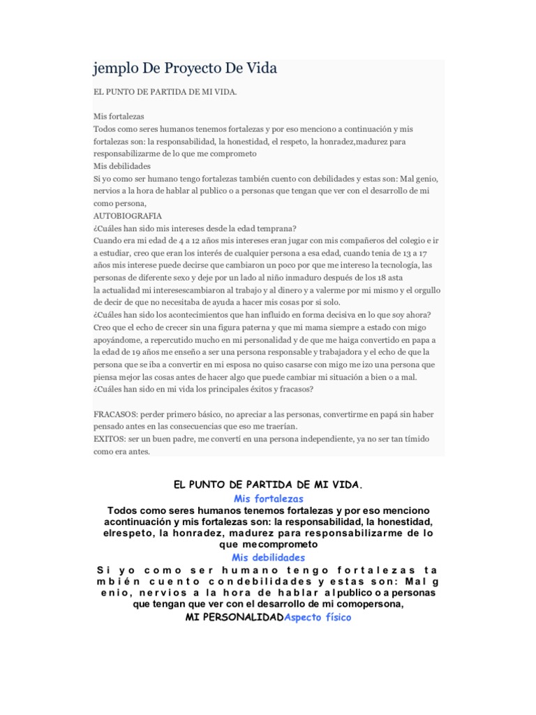 Ejemplo de Proyecto de Vida