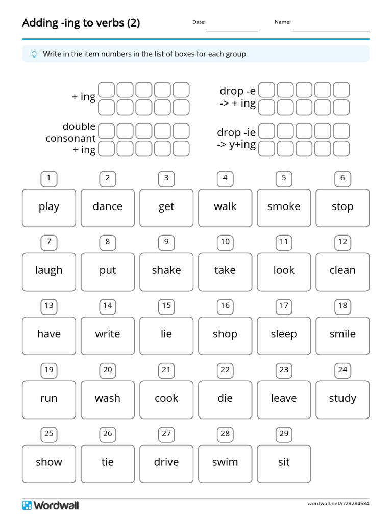 Adding Ing To Verbs 2 Group Sort | PDF