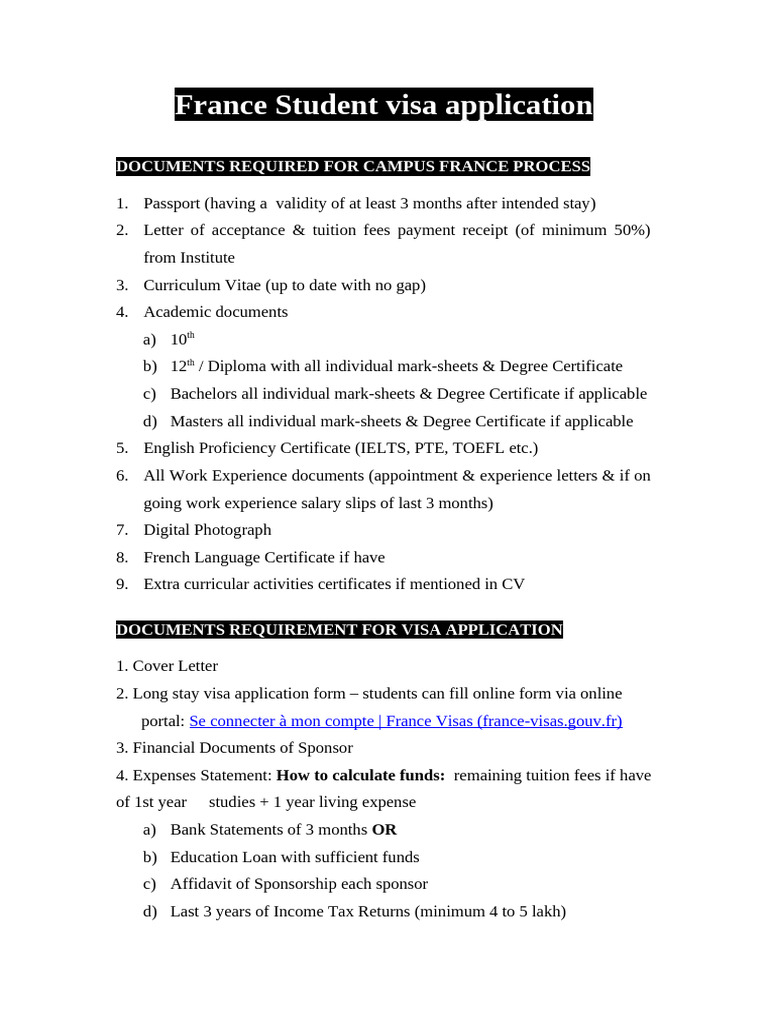 Campus France and Visa Checklist | PDF | Travel Visa