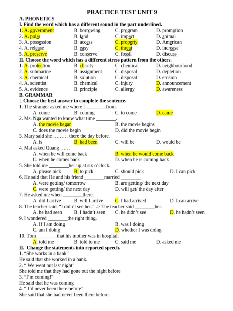 Phonetics and Grammar Practice Test | PDF