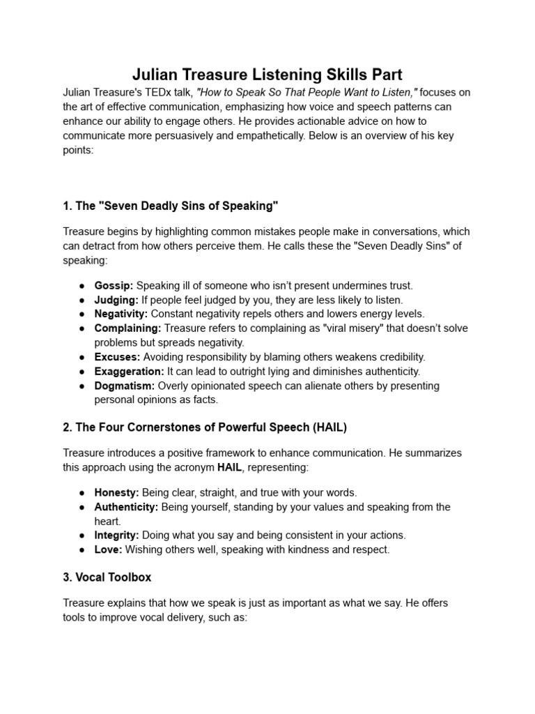 Mastering Communication with Julian Treasure | PDF | Human Voice ...