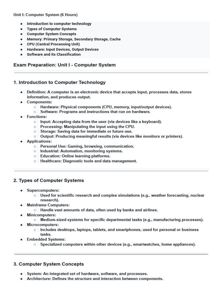 Unit I- Computer System (6 Hours) | PDF | Computer Data Storage ...