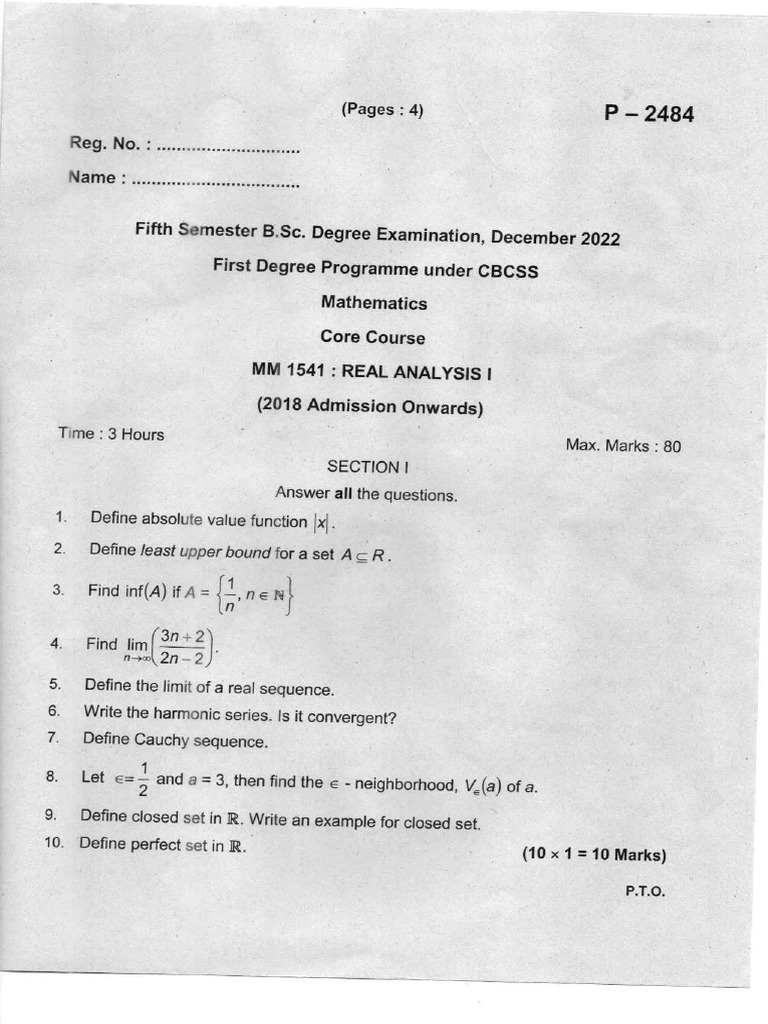 Real Analysis I MM1541 P-2484 | PDF