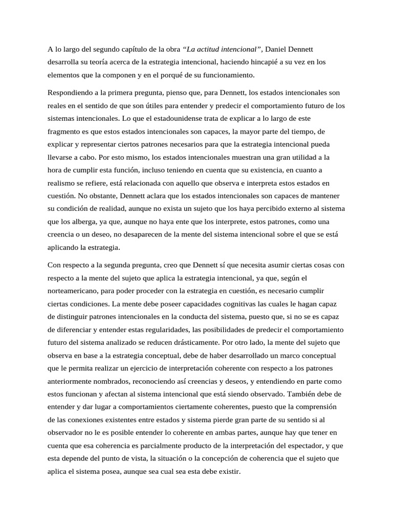 Teoría de la Estrategia Intencional de Dennett | PDF | Mente ...