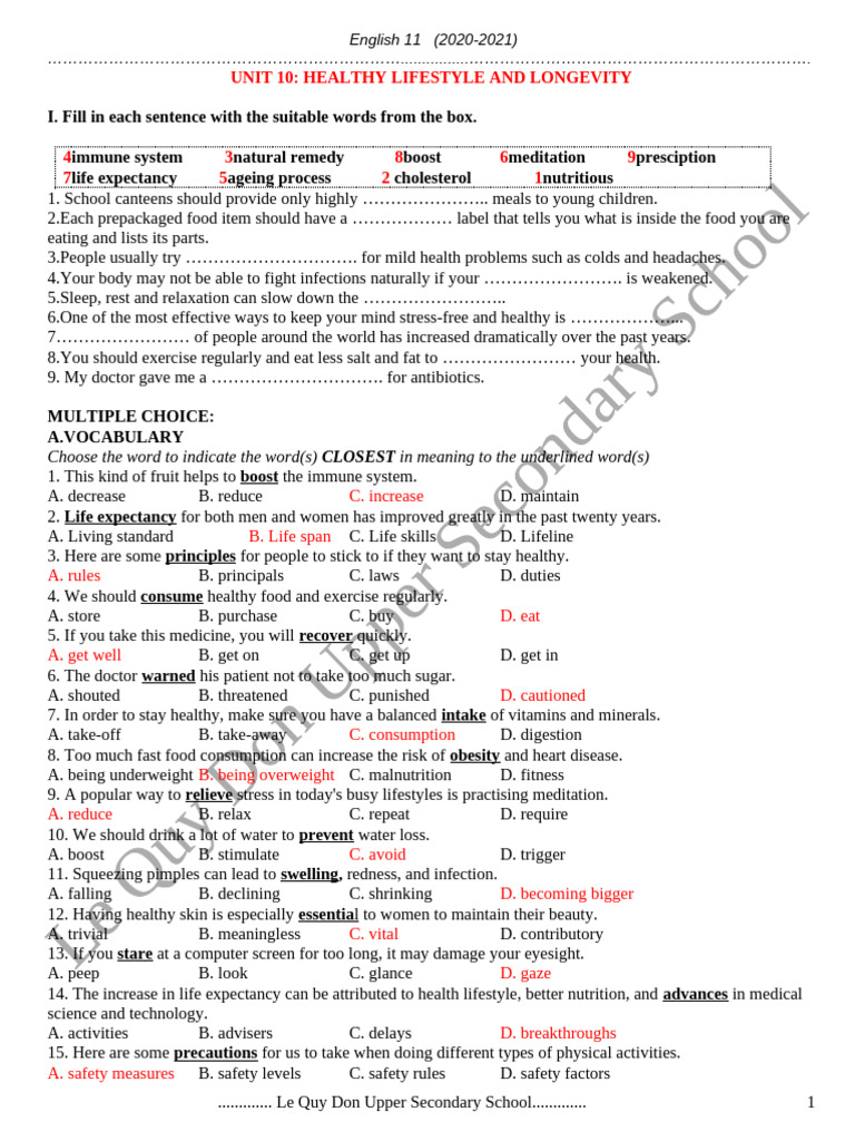 Key - English 11 - Unit 10 - Exercises | PDF | Clinical Medicine ...